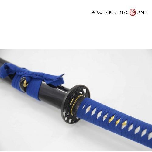 Katana forge noir tressage bleu lame 74 cm