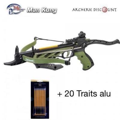 Pistolet arbalète Man kung Alligator couleur vert 80 LBS + 20 traits
